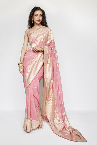 Abhinaya Benarasi Silk Embroidered Saree, Blush, image 1