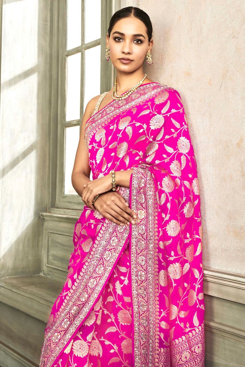 5 - Pameela Benarasi Saree  – Hot Pink, image 5