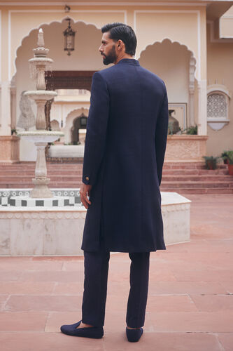 Shravas Silk Sherwani - Navy Blue, Navy, image 2