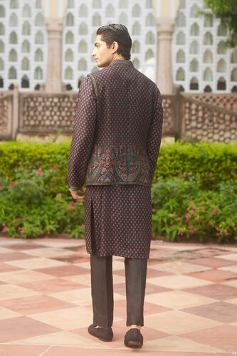 Ishav Silk Nehru Jacket - Black, Black, image 2