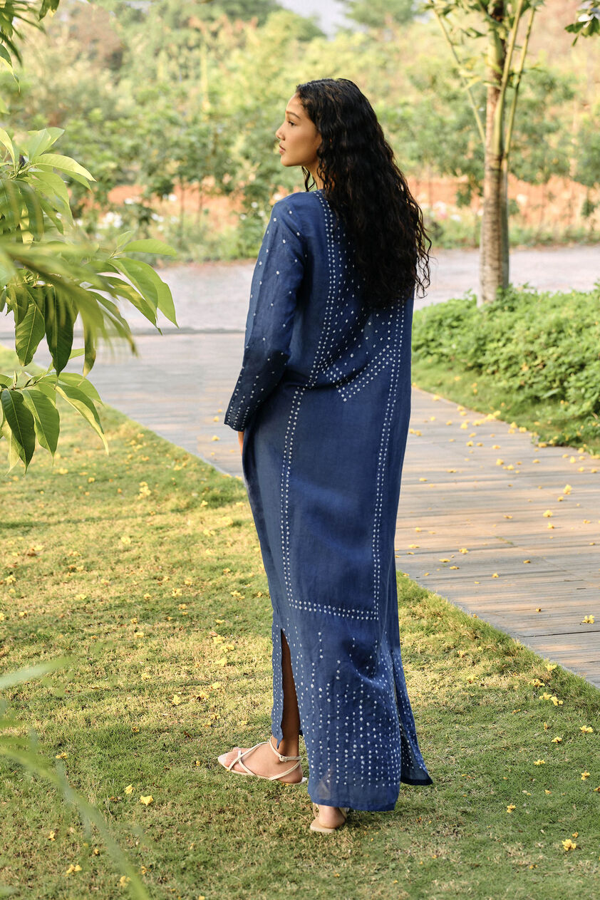 Coast Handcrafted Bandhani Linen Kaftan - Indigo, Indigo, image 2