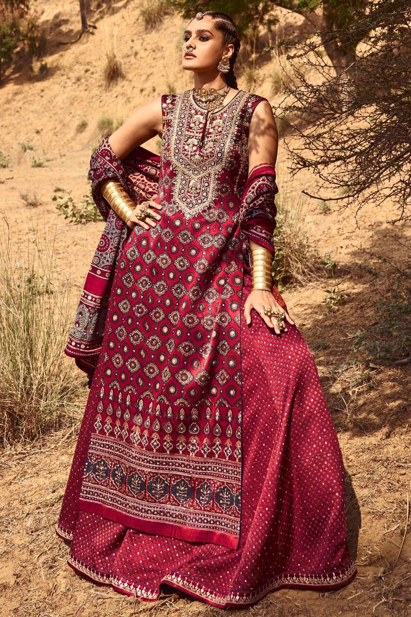 1 - Toshani Ajrakh Skirt Set – Red, image 1