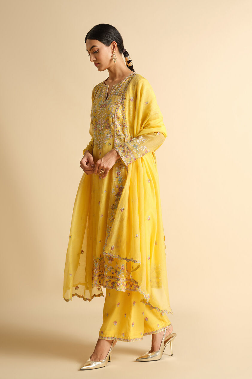 Zareen Embroidered Mul Suit Set - Yellow, Yellow, image 3