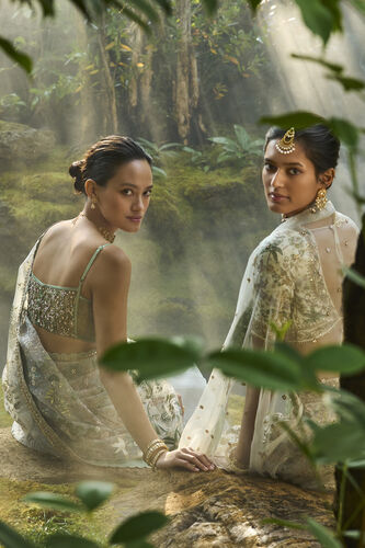 Eartha Hand-painted Pichhwai Silk Lehenga Set - Ivory, Ivory, image 5