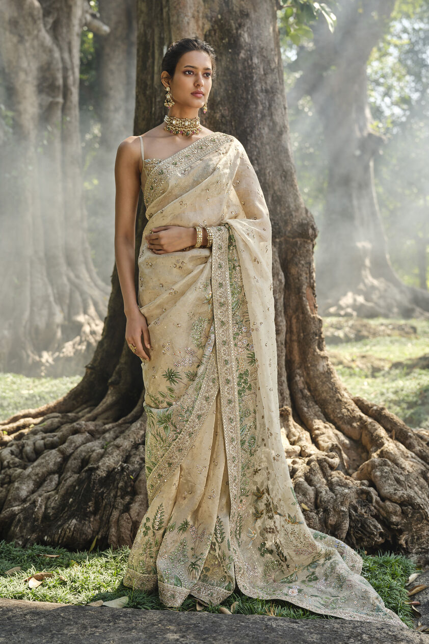 Niamh Hand-painted Pichhwai Silk Saree - Gold, Gold, image 1