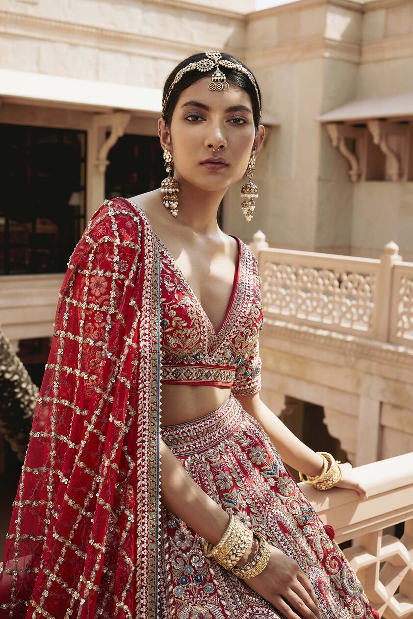 Amreen Gota Patti & Resham Silk Lehenga - Red, Red, image 6