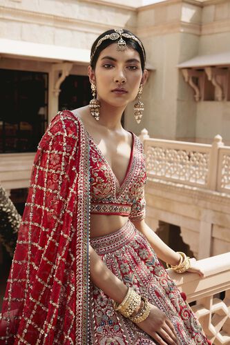 Amreen Gota Patti & Resham Silk Lehenga - Red, Red, image 6