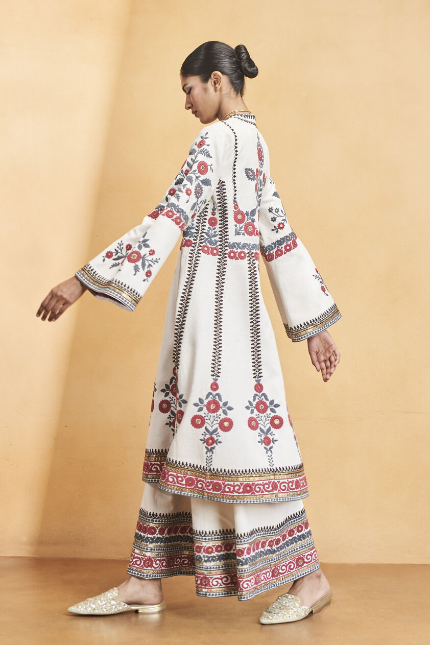 Flowers Of the Forest Zardozi & Cord Silk Kurta Set - Cream, Cream, image 6