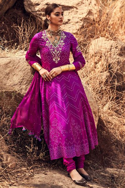 Gungun Bandhani Anarkali Set - Purple