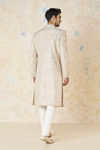 Vehant Embroidered Cord Silk Sherwani - Ivory, Ivory, image 3