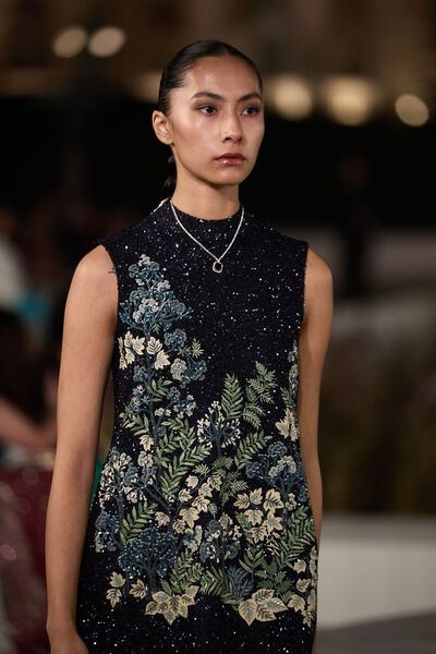 Luella Embroidered Silk Shift Dress - Navy