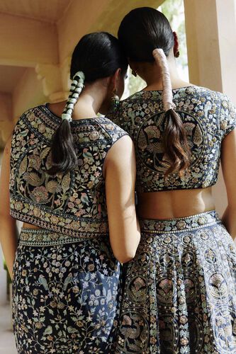 Jala Resham & Zardozi Silk Gharara Set - Navy Blue, Navy Blue, image 2