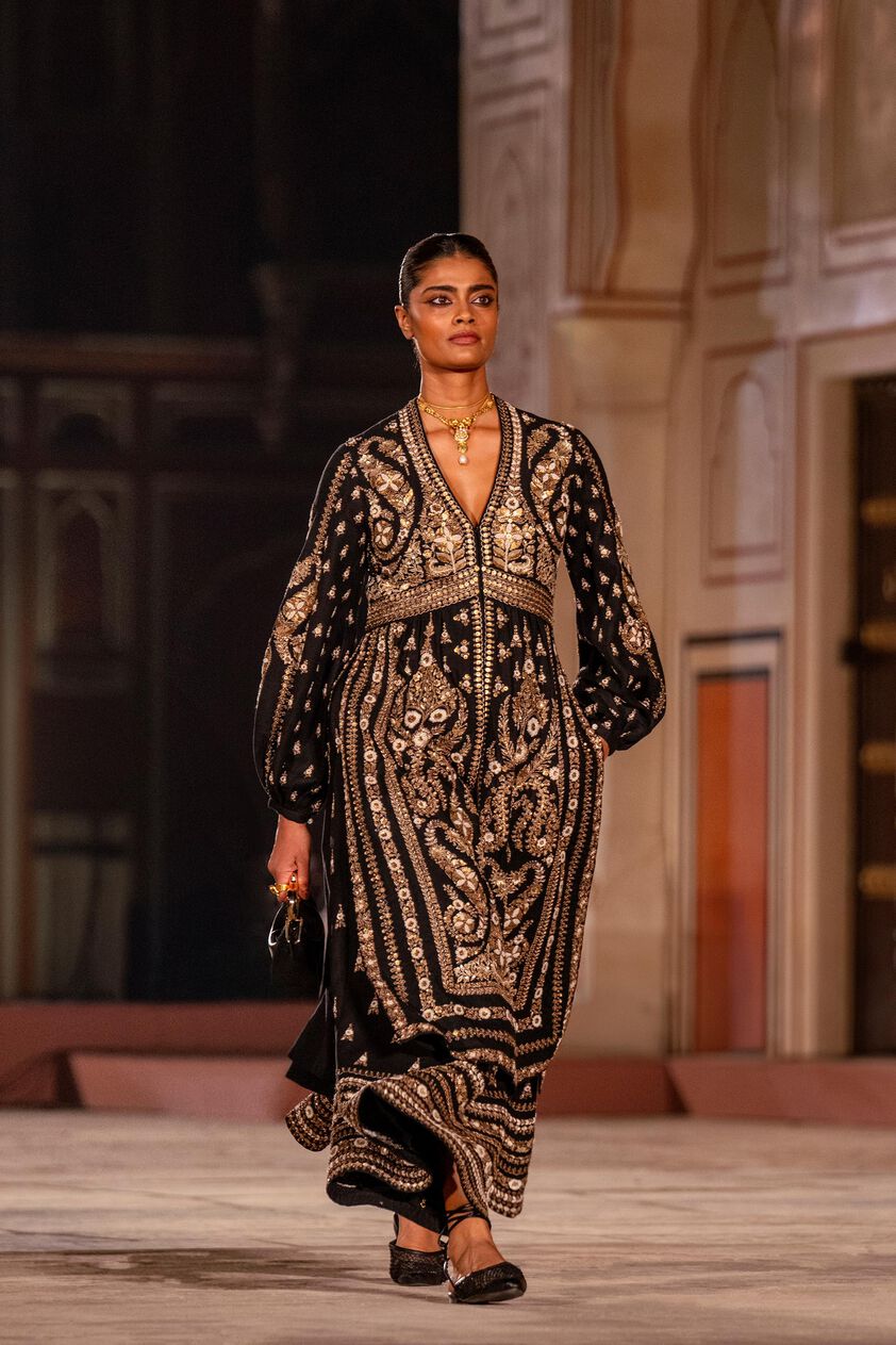 Into The Wilderness Embroidered Zardozi Silk Kurta Set - Black, Black, image 9