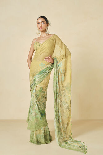 Naida Georgette Pre-draped Saree - Sage, Sage, image 2