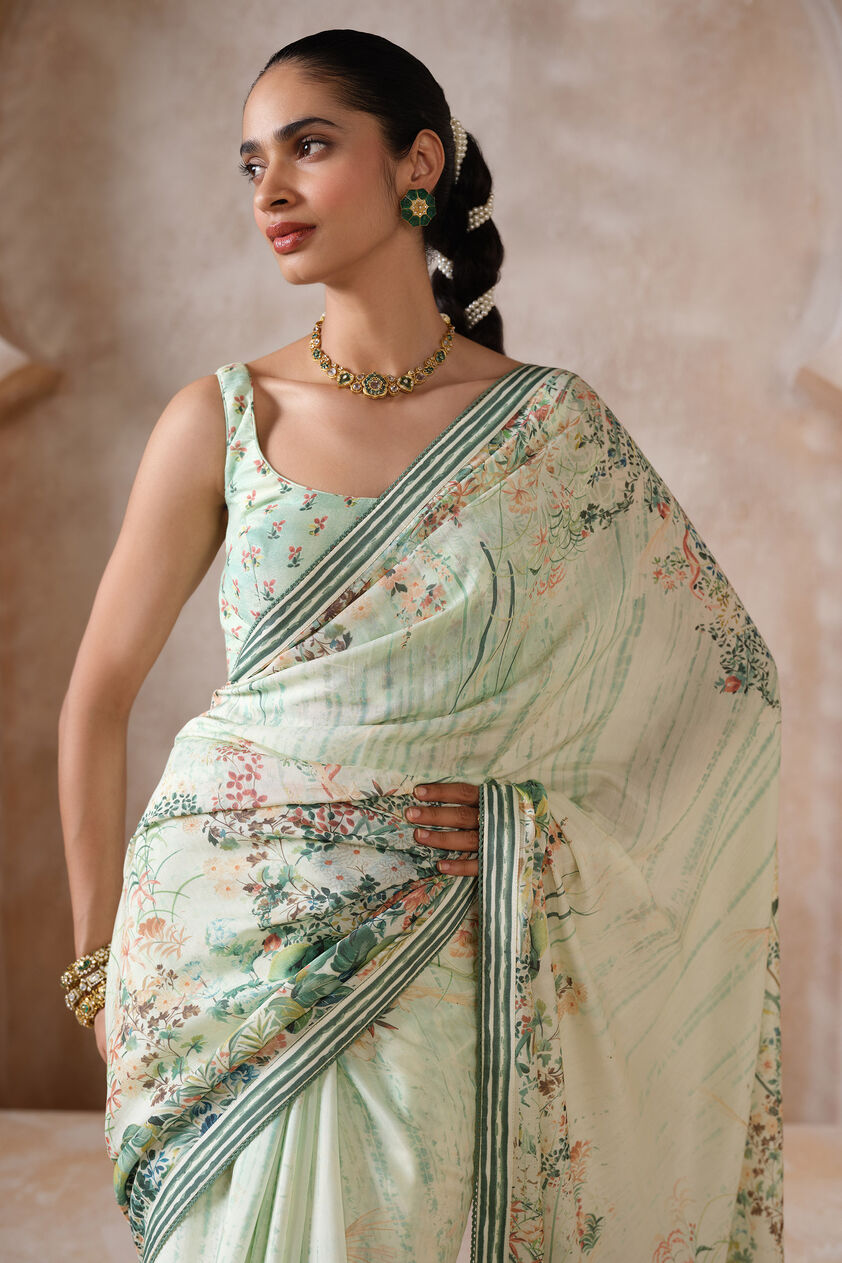 Komakal Printed Silk Saree, Sage, image 4