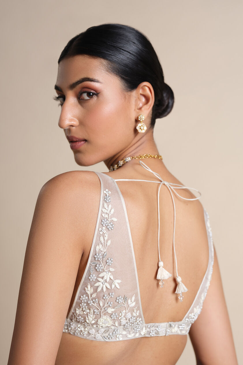 Waterway Embroidered Silk Choli - Ivory, Ivory, image 2