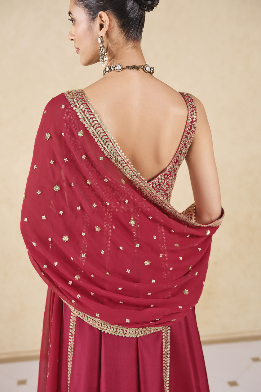 Anaka Gota Patti Silk Anarkali - Red, Red, image 6
