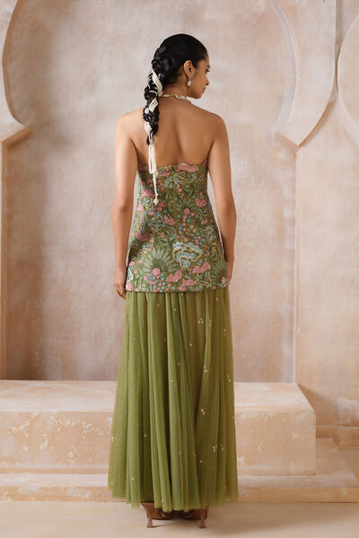 Evrain Embroidered Applique Skirt Set - Green