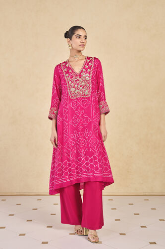 Johona Handcrafted Bandhani Silk Kurta Set - Berry Sorbet, Berry Sorbet, image 1