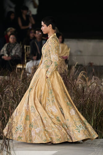 Summerfern Embroidered Applique Silk Lehenga Set - Gold, Gold, image 5