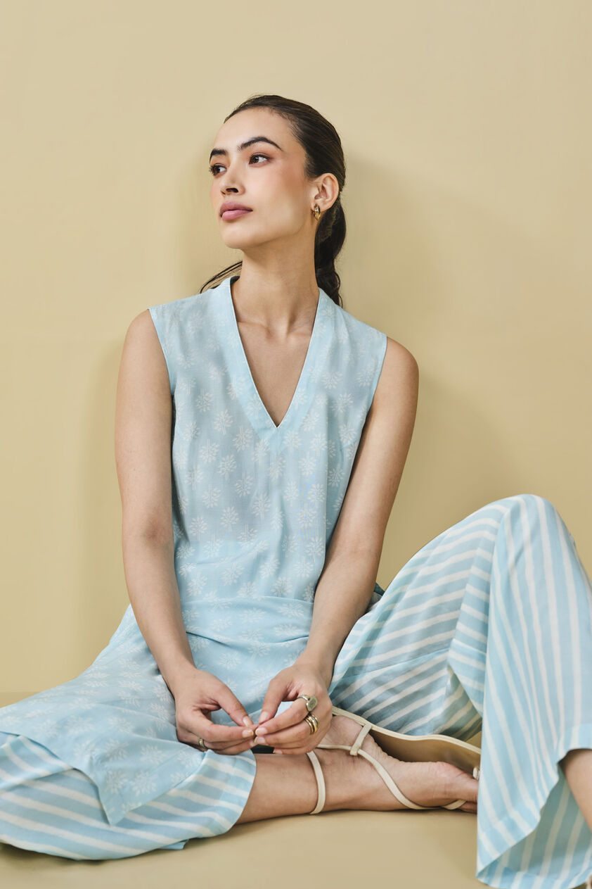 Sunshade Hand-block Printed Coord - Blue, Blue, image 5