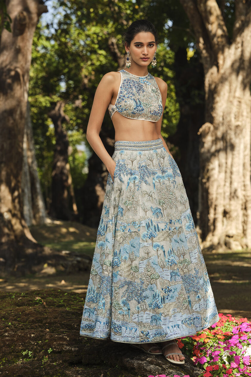 Riverine Resham Silk Skirt Set - Natural, Natural, image 1