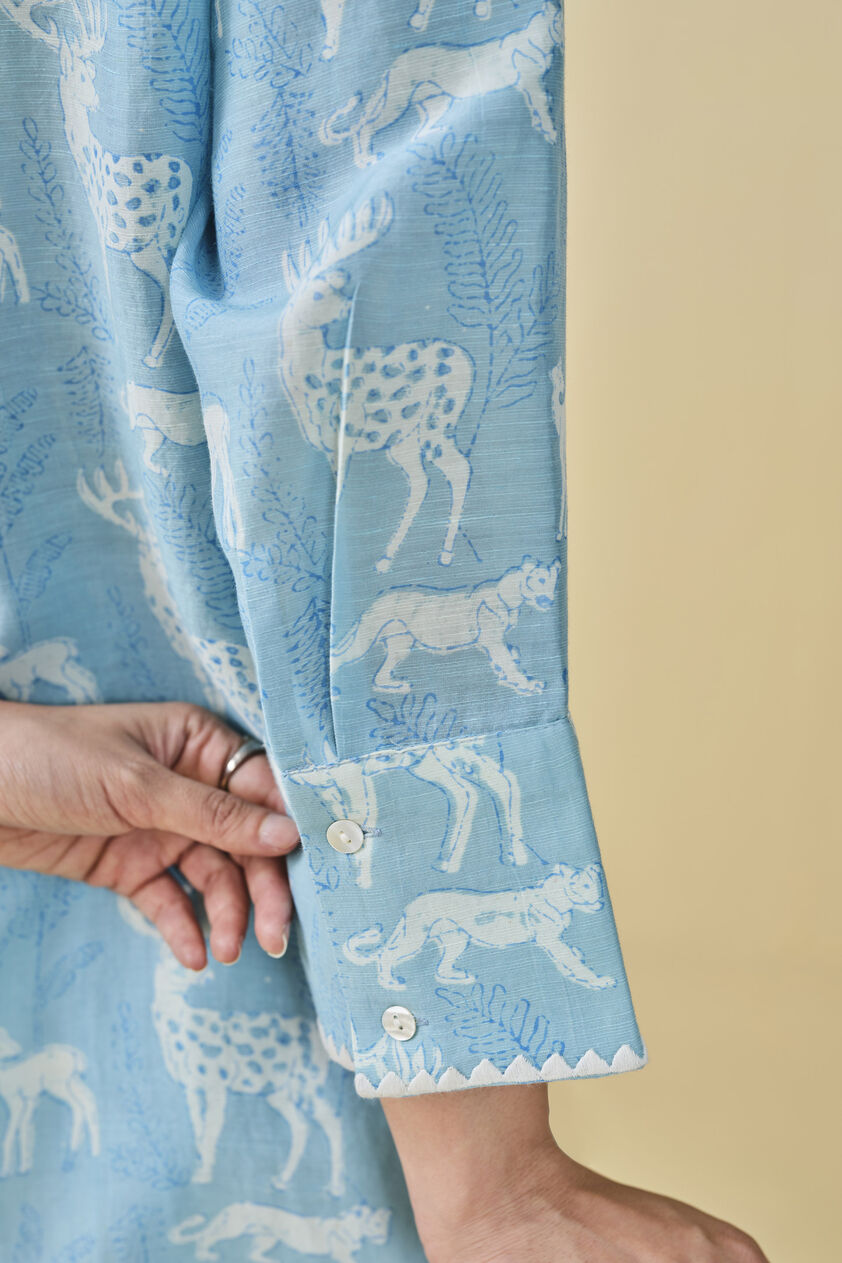 Chital Hand-Block Printed Linen Top  - Blue, Blue, image 11