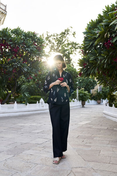 Springtime SEWA Hand-embroidered Coord - Black