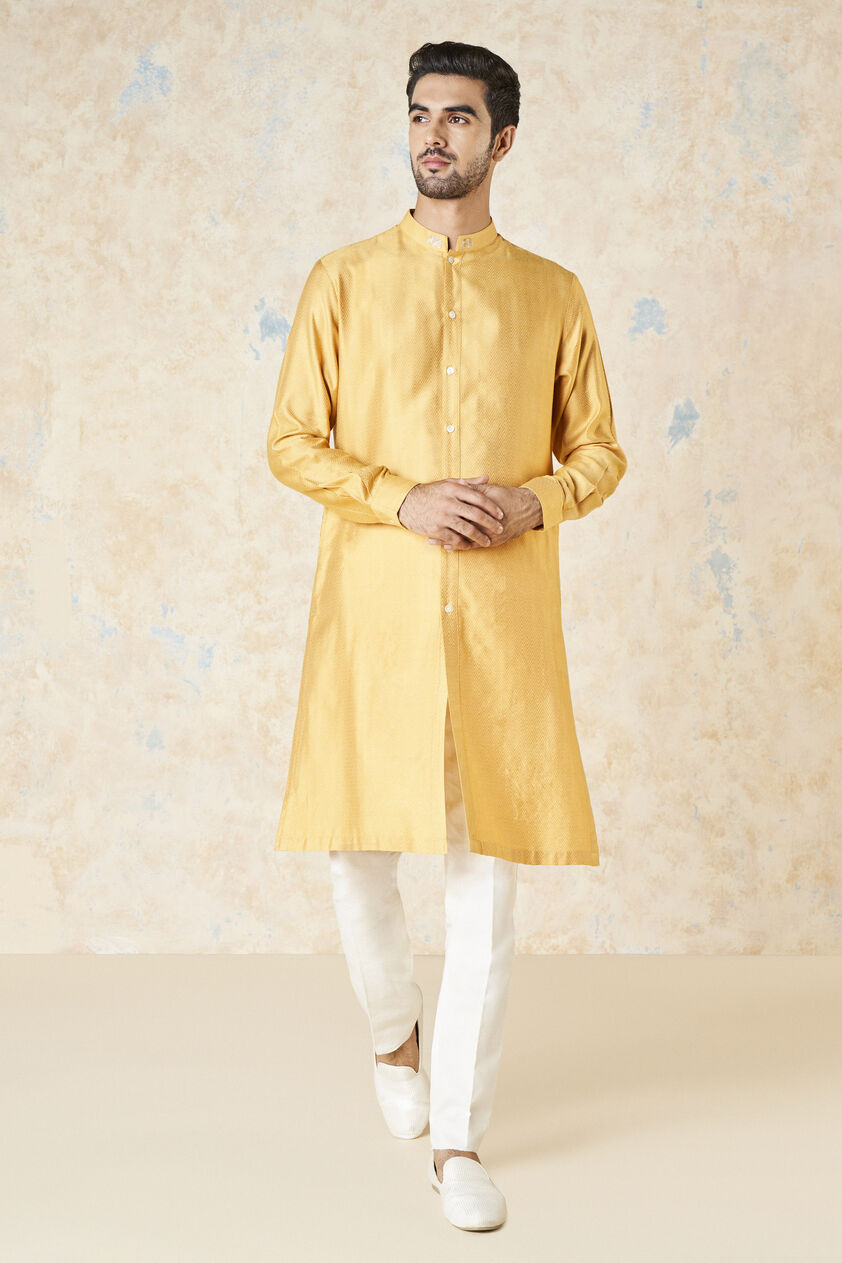 Noman Silk Kurta - Mustard, Mustard, image 1
