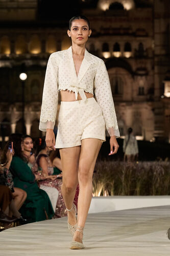 Lunaris Woven Benarasi Co-ord - Ivory, Ivory, image 1