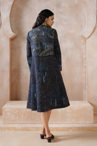 Alvard Hand-embroidered Kantha Silk Dress - Navy