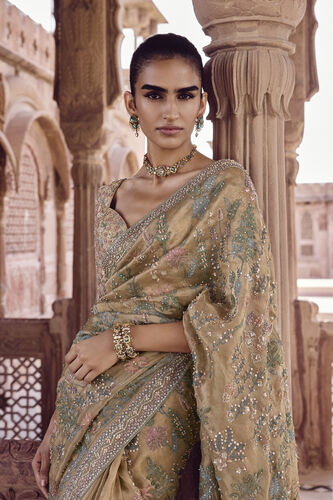 Sahuri Embroidered Silk Saree - Gold, Gold, image 4