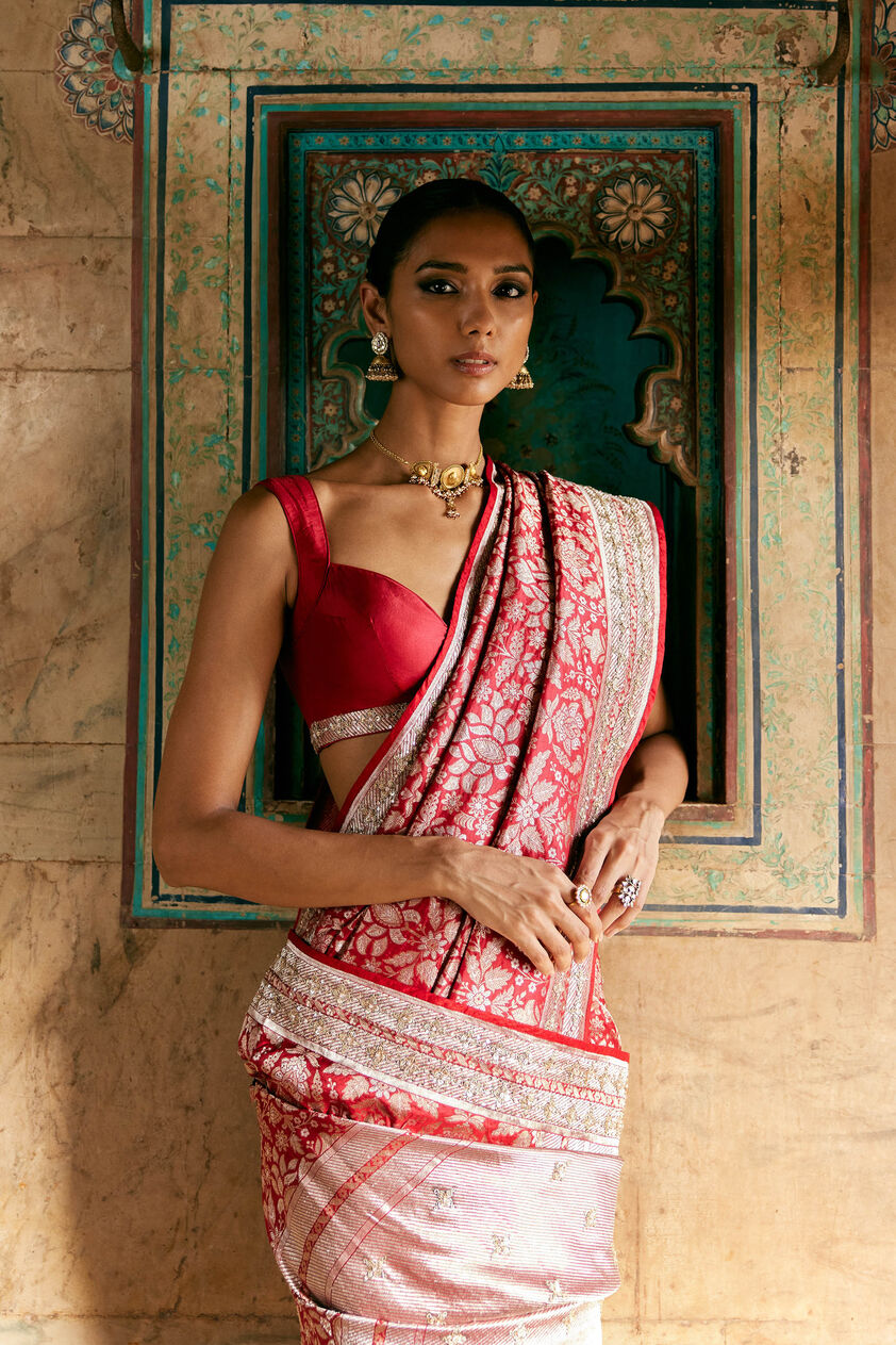 Bhaanavi Handwoven Benarasi Silk Saree, Red, image 6