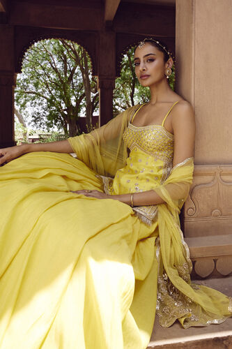 Srika Gota Patti Mul Skirt Set - Yellow, Yellow, image 5