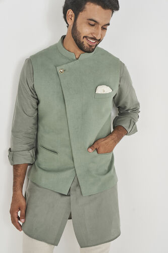 Divit Linen Nehru Jacket - Sage, Sage, image 4