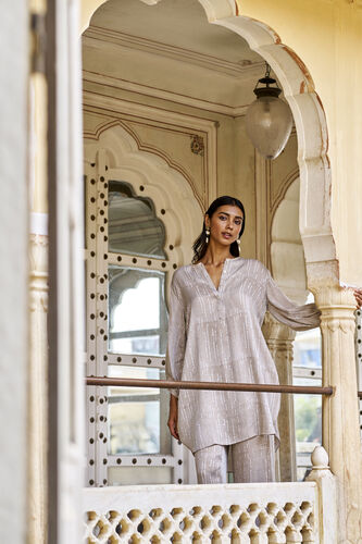 Drift Hand-block Printed Gold Khadi Coord - Grey, Grey, image 4