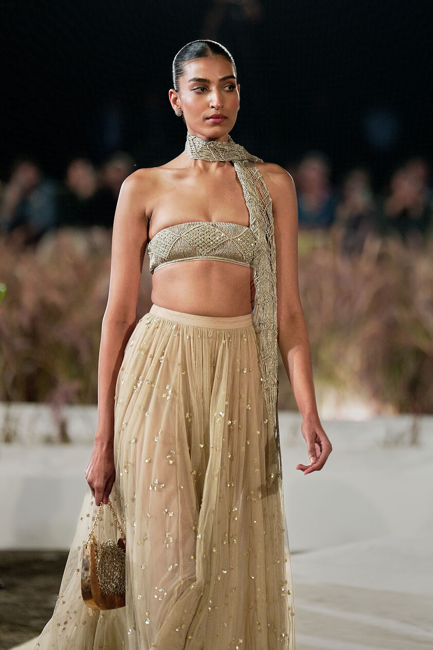 Elmyra Embroidered Macrame Skirt Set - Gold, Gold, image 3