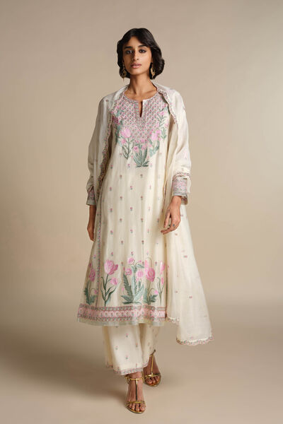 Libna Embroidered Mul Suit Set - White