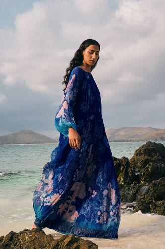Out Of The Blue Chiffon Kaftan - Indigo, Indigo, image 1