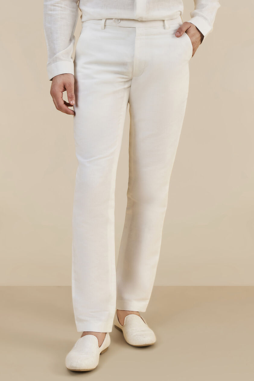 White Linen Trousers, White, image 1