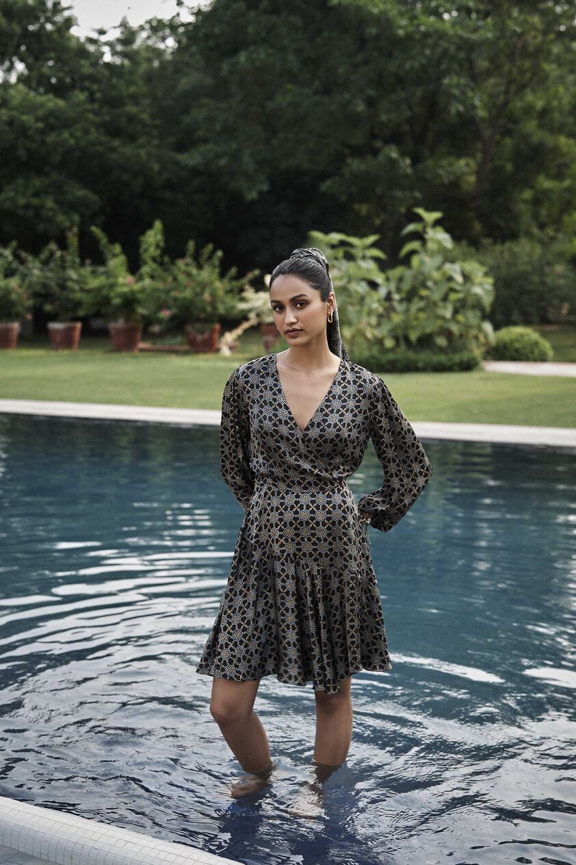 Jovie Ajrakh Hand-block Printed Dress - Black, Black, image 1