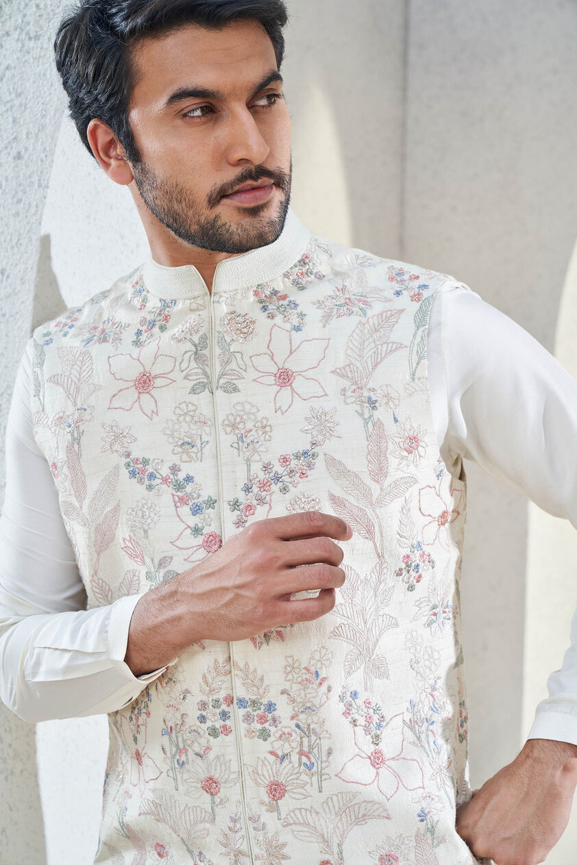 Dhruvam Nehru Jacket - Ivory, Ivory, image 6