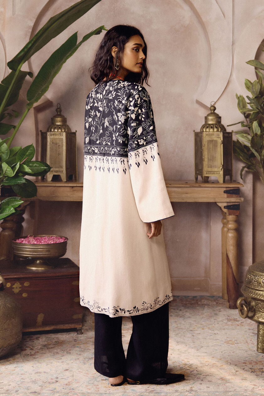 Idoya Hand-embroidered Kantha Hemp Jacket Set - Black, Black, image 2