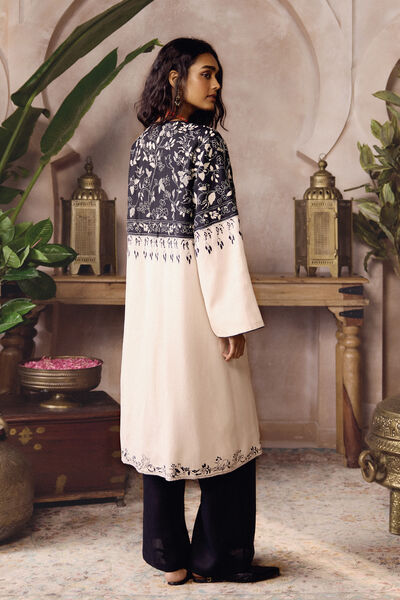 Idoya Hand-embroidered Kantha Hemp Jacket Set - Black