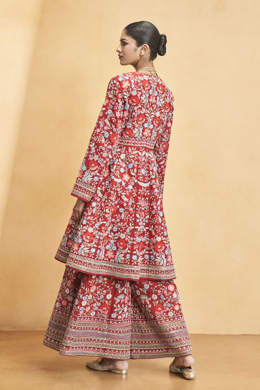 Floral Ballad Embroidered Zardozi Silk Kurta Set - Red, Red, image 3