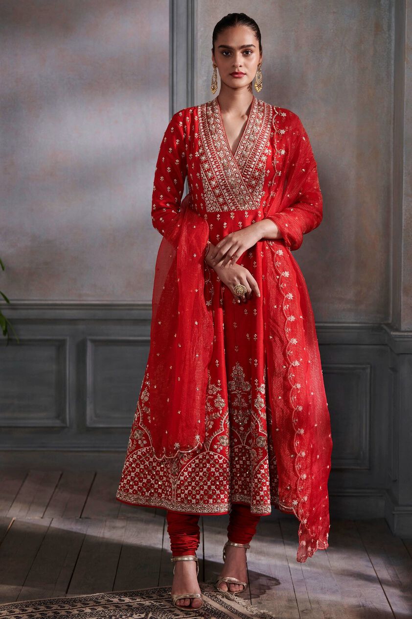 1 - Turanya Anarkali Set - Red, image 1