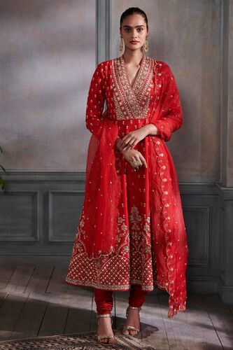 1 - Turanya Anarkali Set - Red, image 1