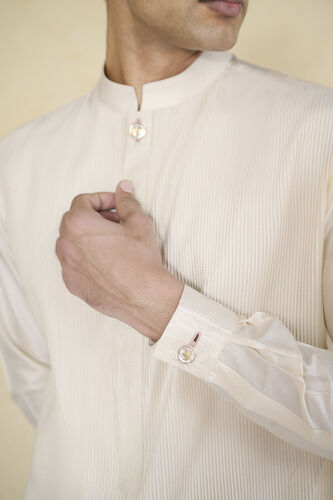 Samit Silk Kurta - Cream, Cream, image 5