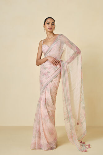Maritza Printed Chiffon Saree - Blush, Blush, image 1