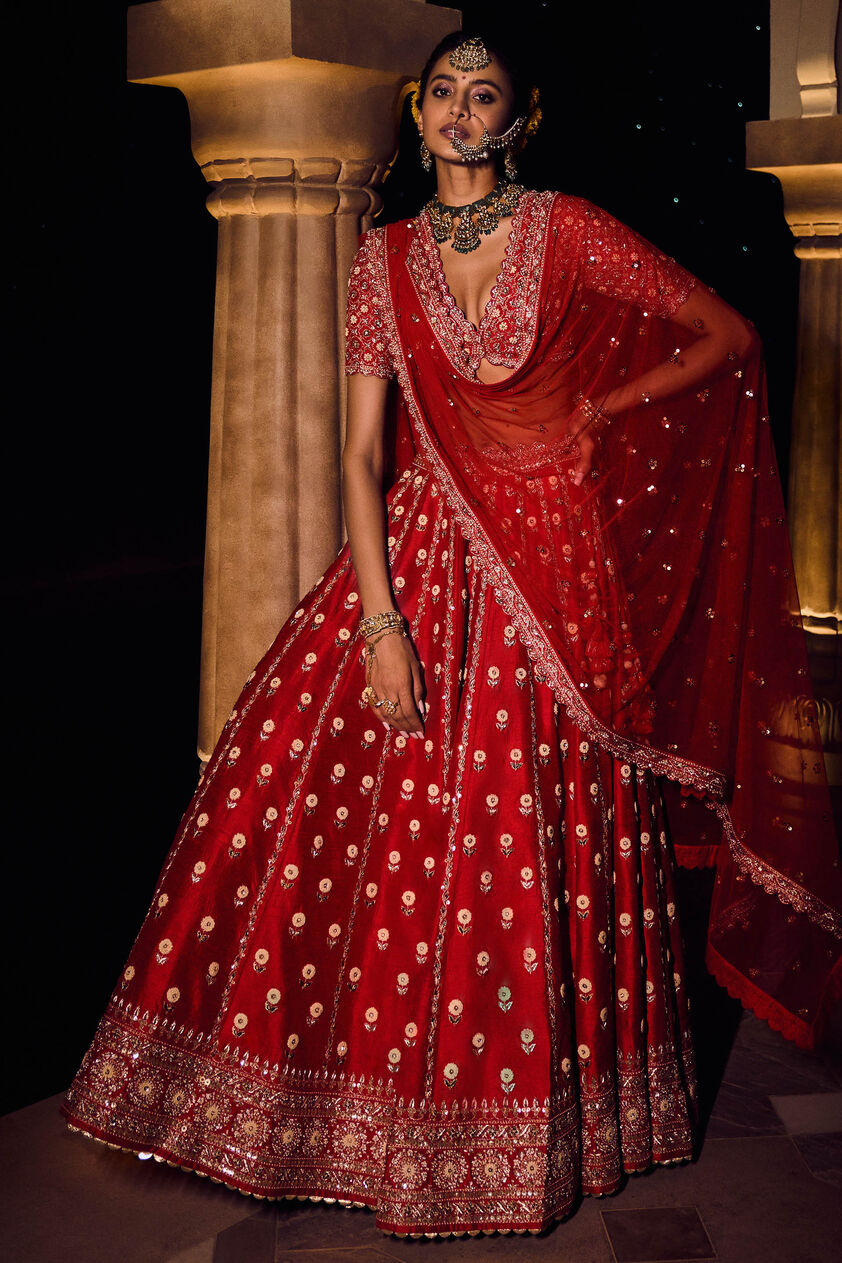 Gul Bano Lehenga - Red, , image 1
